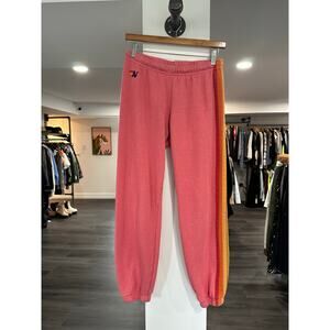 Aviator Nation Pink sweatpants with 5 color stripe